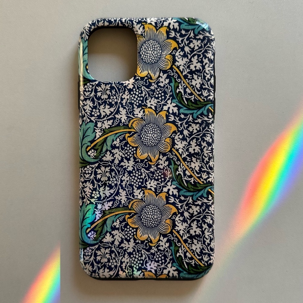 Iphone 11 Case vintage floral textile William Morris style blue, white, yellow